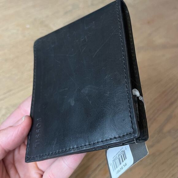 NWT Fossil Black Leather Wallet Bi-Fold RFID Protected - Picture 5 of 8